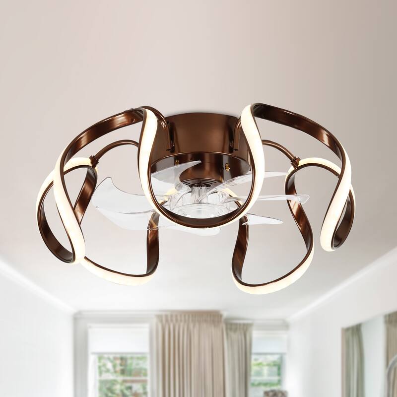 Oaks Aura 20in.Futuristic Modern Flush Mount Ceiling Fan with Light,6-Speed Low Profile Smart APP Control Ceiling Fan w/ Remote