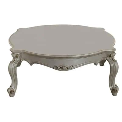 Vintage Style Wooden Coffee Table with Scrolled Apron and Cabriole Legs, Pearl White