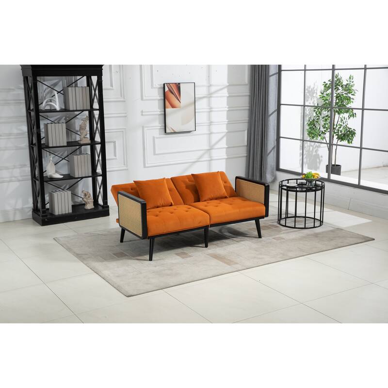 Orange Modern Velvet Loveseat Futon Sofa Bed with Adjustable Backrest
