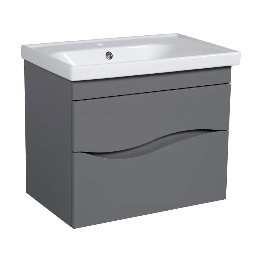 Modern Wall-Mounted Bathroom Vanity with Washbasin Wave Gray Matte Non-Toxic MDF-26"-Omega R-line 24"