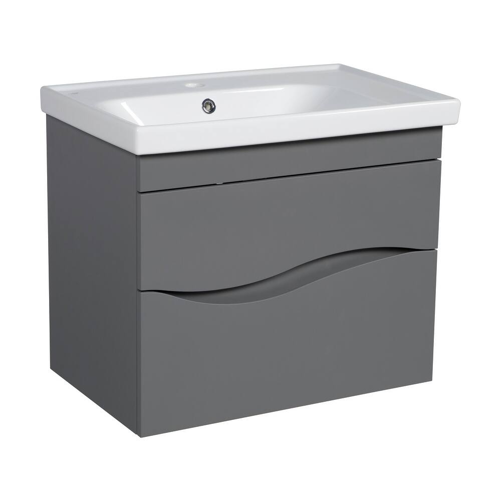 Modern Wall-Mounted Bathroom Vanity with Washbasin Wave Gray Matte Non-Toxic MDF-26"-Simple 40"