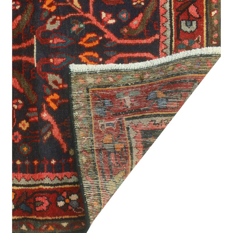 Fine Vintage Distressed Dillad Navy/Red Runner - 3'5" x 8'3"