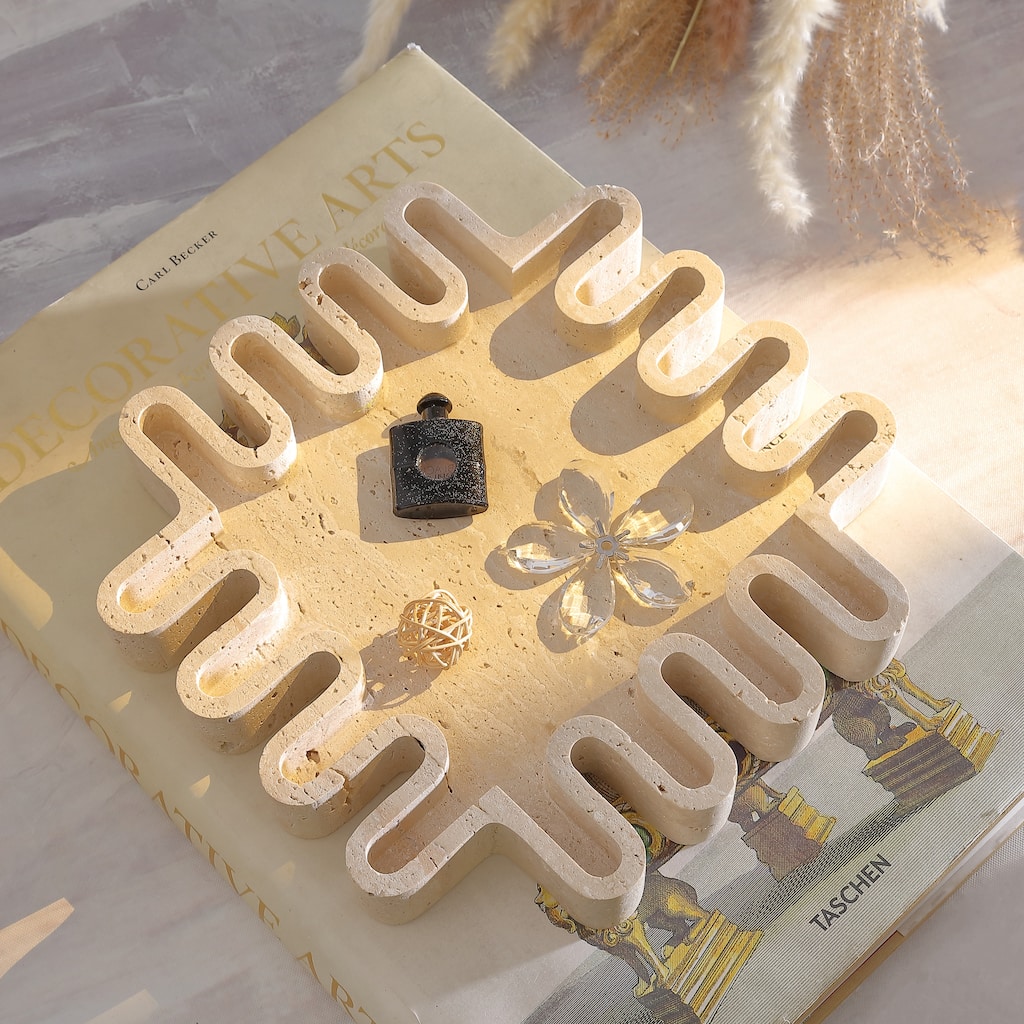 SAFAVIEH Home Mia Tan Travertine Large Tray - 11.5"W x 11.5"D x 1.6"H