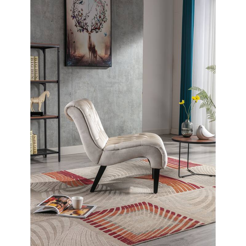Modern velvet armless lounge chair with upholstered fabric solid wood legs for bedroom, living room, office