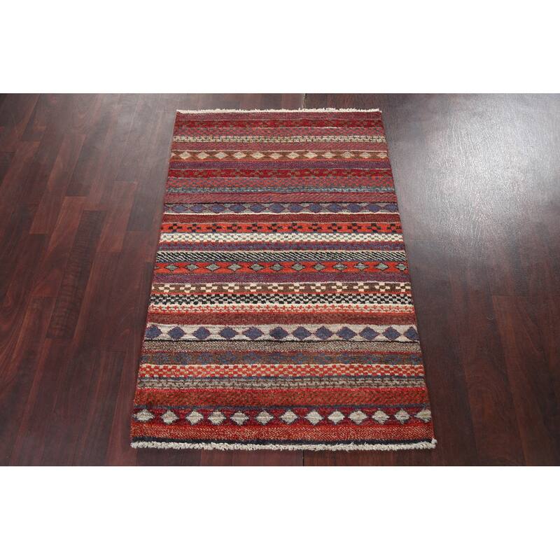 Geometric Tribal Gabbeh Kashkoli Oriental Area Rug Wool Hand-knotted - 2'8" x 4'1"