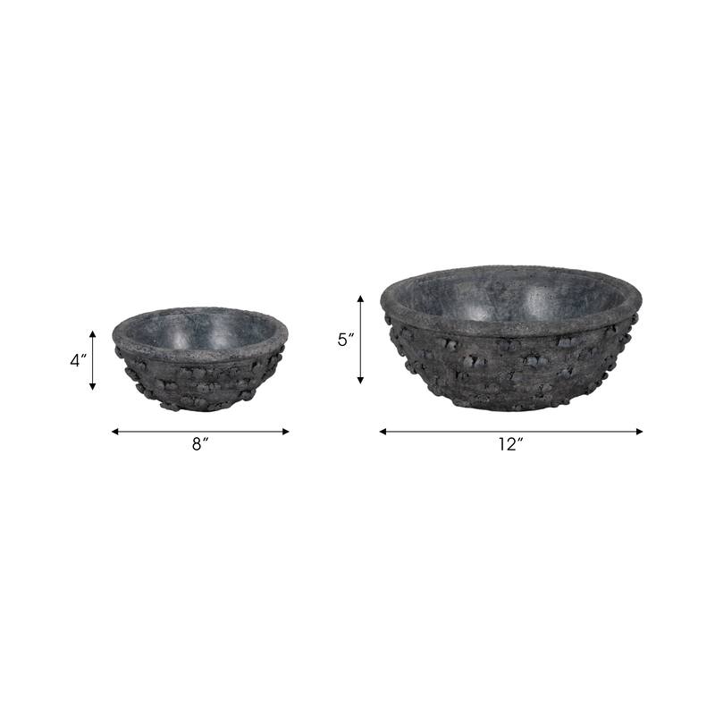 Terracotta Decorative Bowl with Tapered Shape-Set of 2, 12", 8", Black