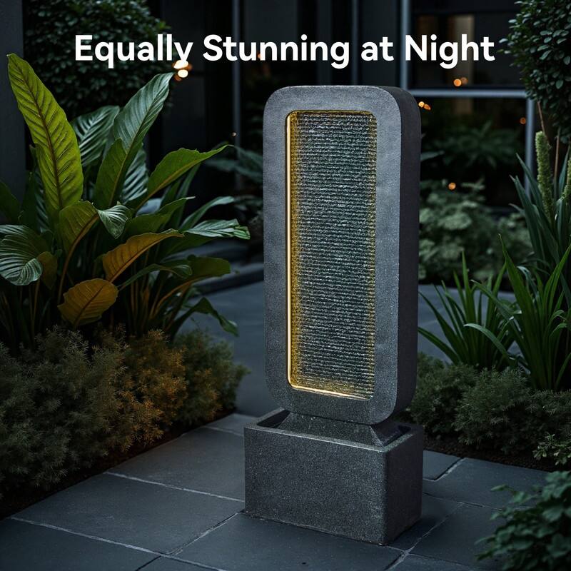 Gray Polyresin Modern Style Cascade with LED Light Weather Resistant Waterfall Fountain