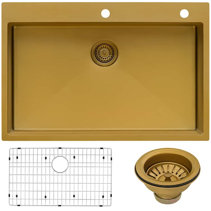 Ruvati 33 x 22 inch Satin Matte Gold Stainless Steel Topmount Kitchen Sink Single Bowl - - 8' x 11' - 8' x 11'