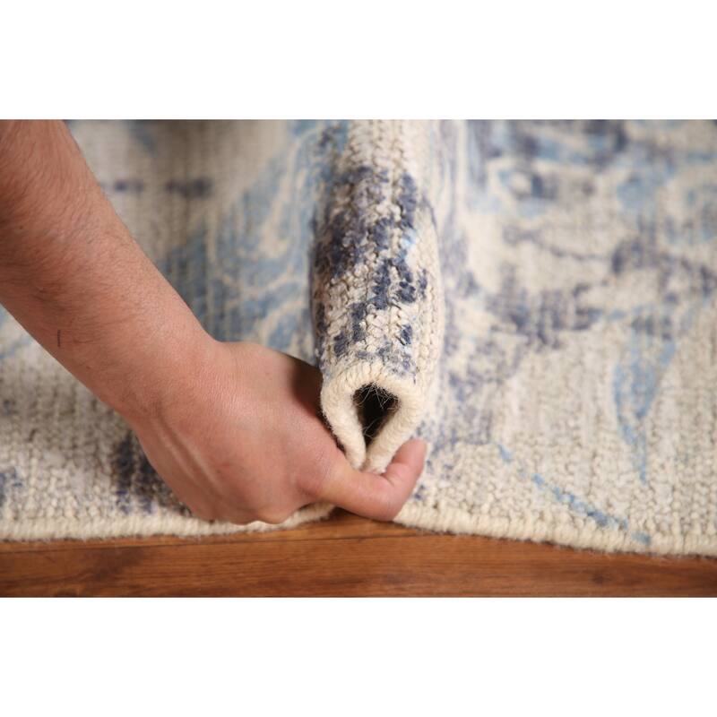 Ivory Abstract Rug Hand-Knotted Wool Carpet - 7'9"x 9'8"