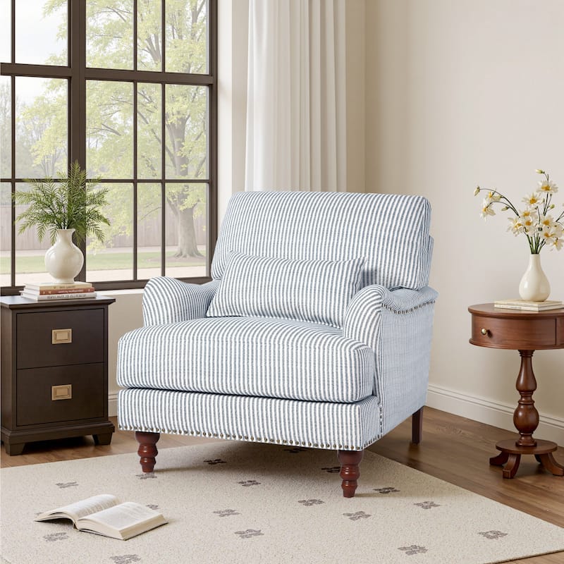 Mid Century Chenille Upholstered Accent Chair with Nailhead Trim