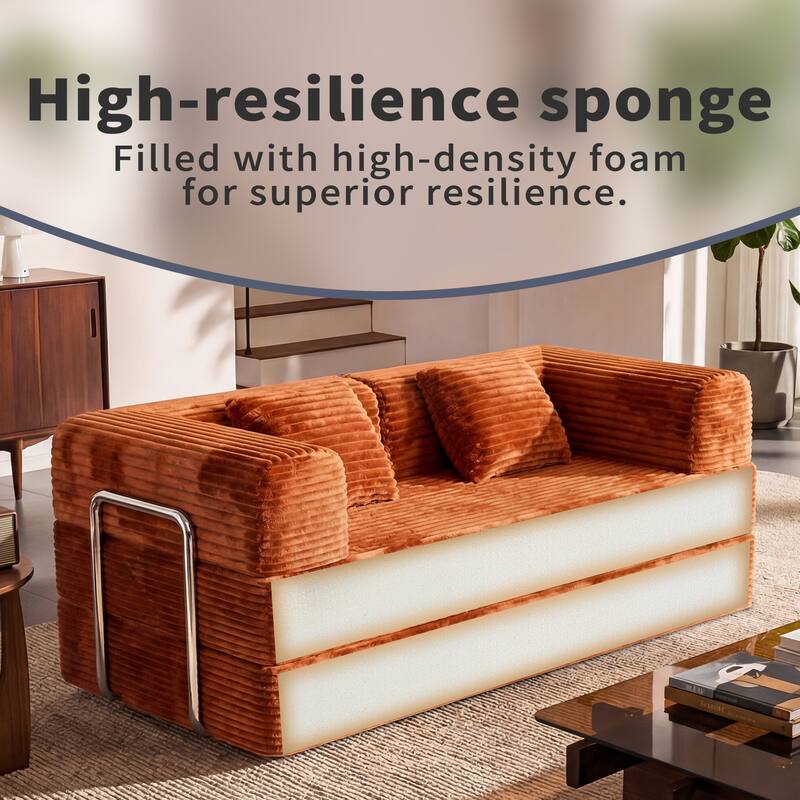 Convertible Floor Sofa Bed Boneless Corduroy Sofa, 78.7" Foldable Compressed Loveseat Lounge Sleeper 2 Seater Couches