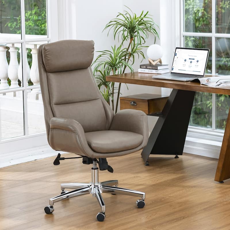 Modern High-Back Leatherette Adjustable 360-degree Swivel Executive Office Chair by Glitzhome - 1-Piece Grey