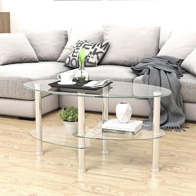 Transparent Oval Glass Coffee Table
