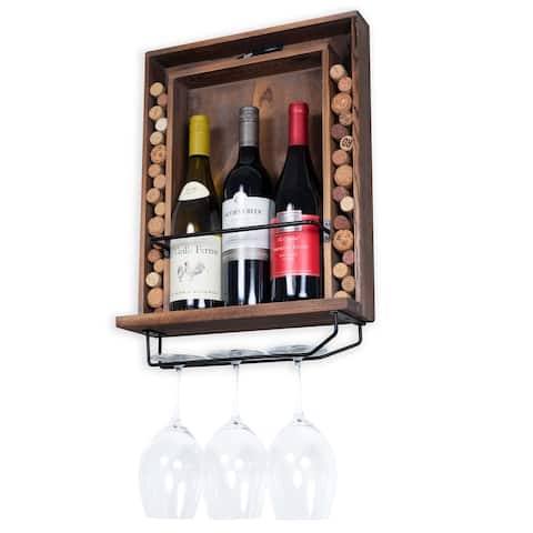 Rustic State Kayra Wall Mounted Wine Rack With Glass Holder and Cork Storage