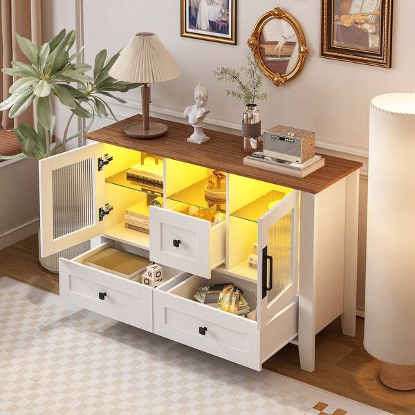 Kitchen Side Cabinet with Bluetooth Lamp & Glass Doors - Bed Bath & Beyond