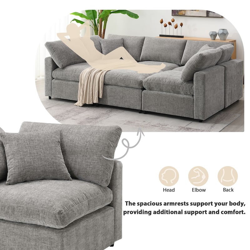 130'' U-Shaped 6-Seater Modular Sectional Sofa with Ottoman, Convertible Sleeper, and Customizable Layout Options