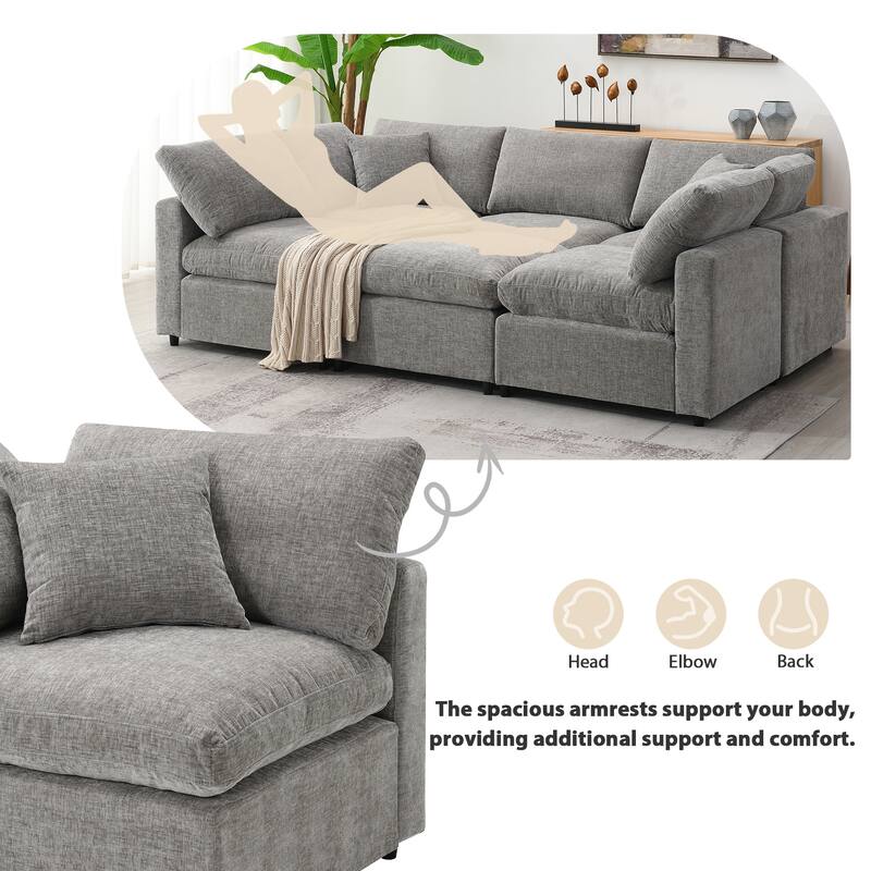 Modular Sectional Cloud Sofa, 6 Seat Chenille Sectional Couch Set