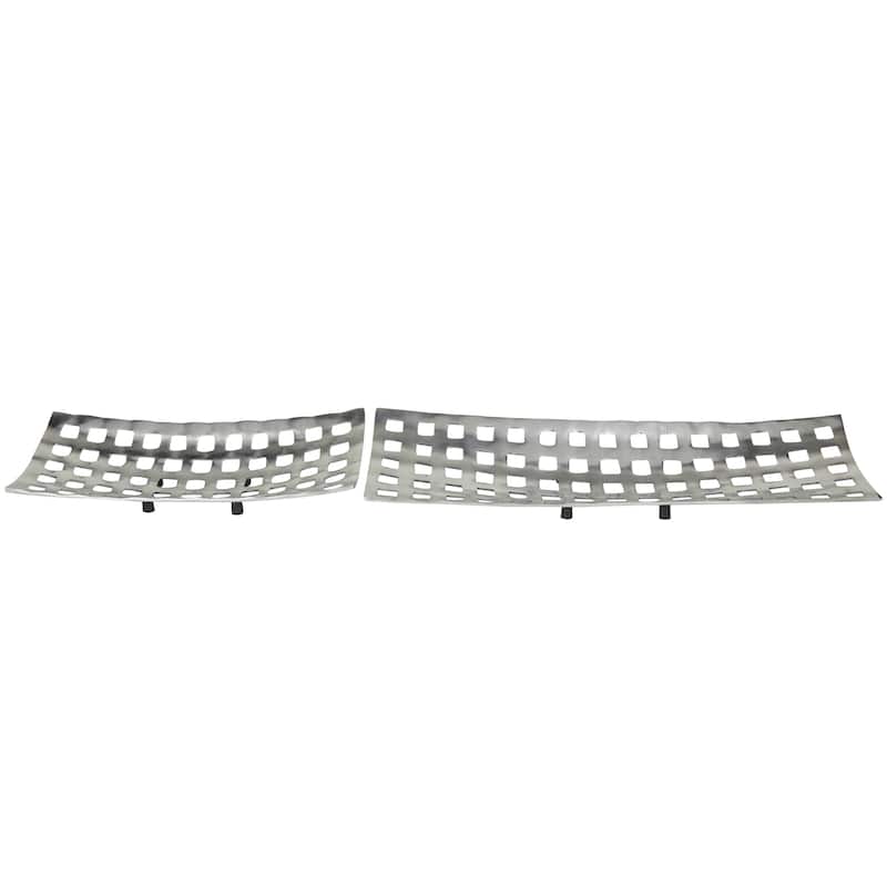 Aluminum Metal Tray with Grid Design - Set of 2 Silver - Roche River Decor - 9"W x 24"L x 3"H