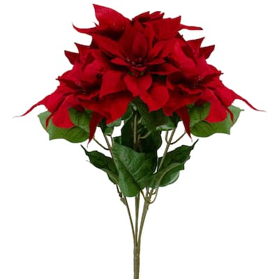 20" Red and Green Artificial Poinsettia Christmas Pick
