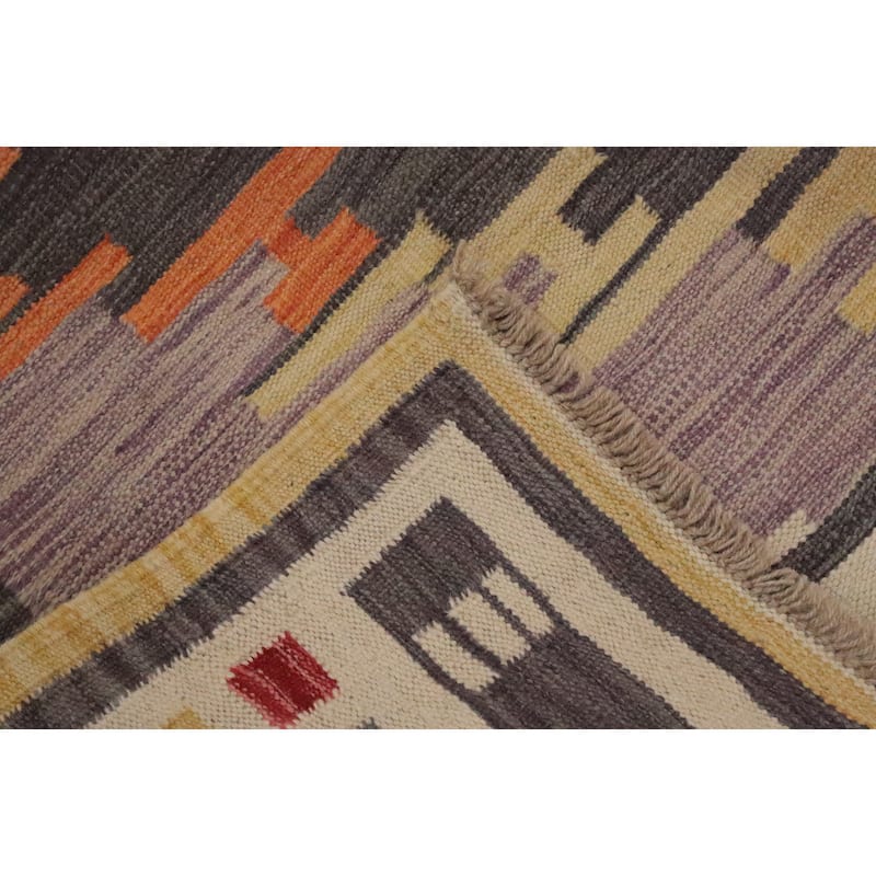 Hand Woven Oriental 100% Wool Carpet Southwestern Tribal Oranges & Rust Kilim Area Rug - 5' 11'' X 4' 1''