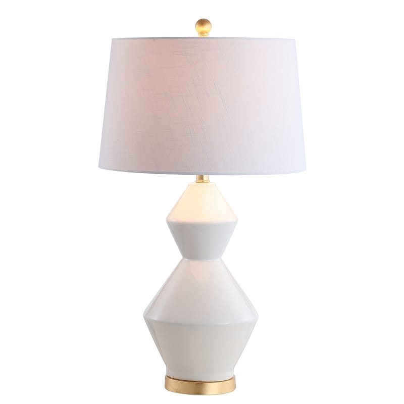 Astor 29" Geometric Ceramic/Metal LED Table Lamp, White/Gold Leaf by JONATHAN Y