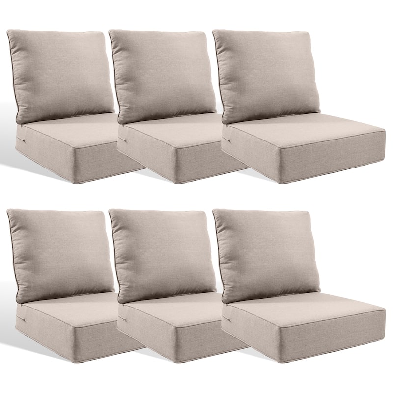 Pocassy 24x24x6 Inch Thick Cushions Pillows Set Indoor Outdoor Deep Seat Water & Fade Resistant - Beige Cushion - 6 Set Seat & Back Cushion