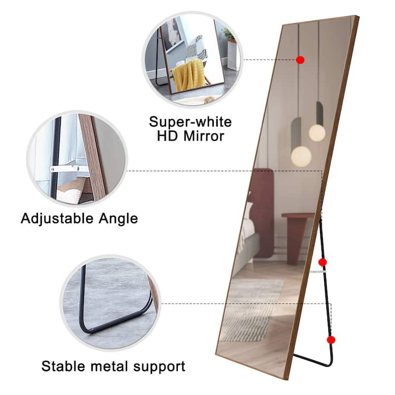 Roomfitters Full-Length Mirror with Natural Solid Wood Frame, 65"x23" Wall-Mounted or Floor Standing Dressing Mirror, Natural