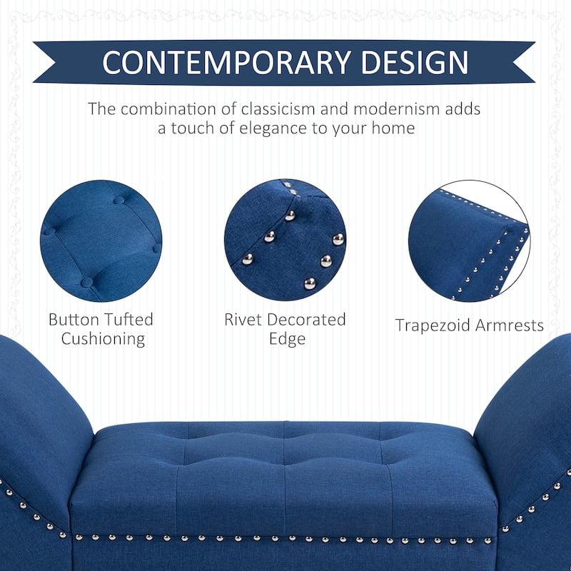 HOMCOM Modern Button Tufted Sitting Bench/Accent Fabric Upholstered Ottoman for Bedroom or Living Room