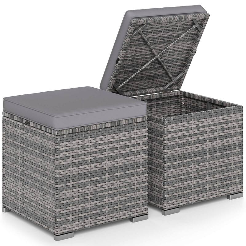 Costway 2PCS Patio Rattan Ottomans Seat Side Table Storage Box - See Details