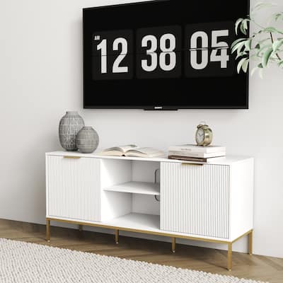 Modern TV Stand with Wave-Design Doors, Open Shelf & Adjustable Shelf - Stylish and Functional for Your Living Room
