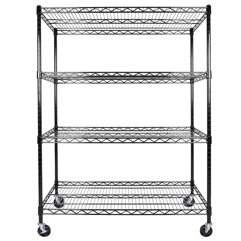 55.5"W x 24"D x 80"H Heavy Duty Wire Storage Shelves with Wheels,4 Tier Adjustable,2400 lbs Capacity,Rolling Industrial Storage