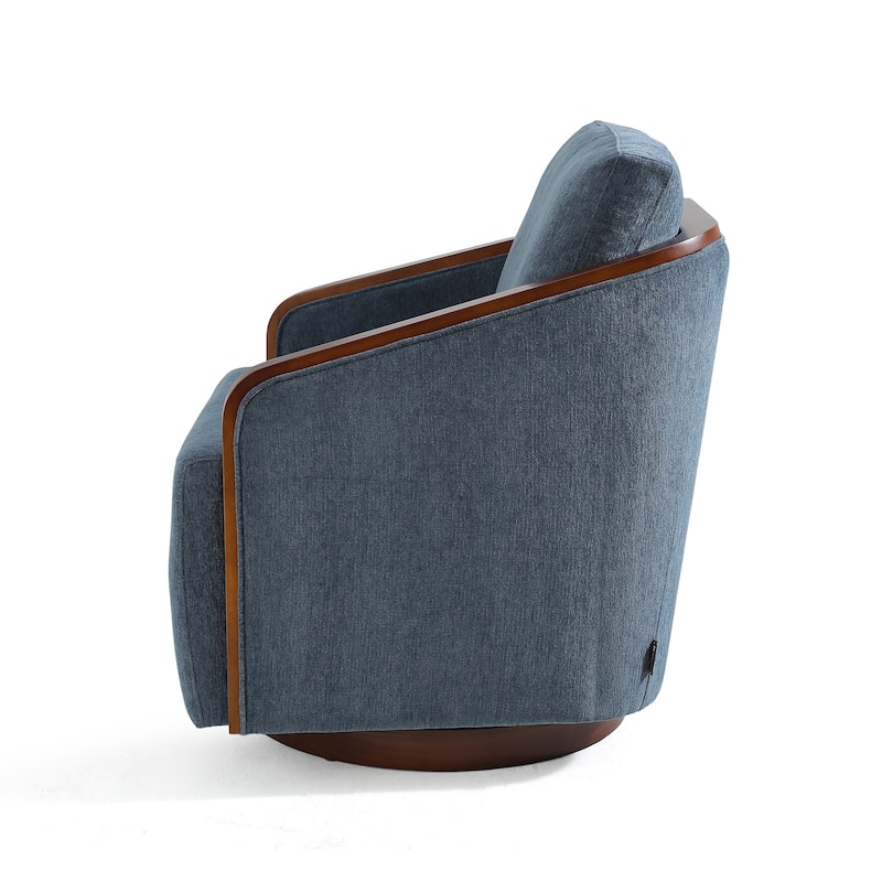 Chenille Modern 360°Swivel Barrel Chair Wood Base (Set of 2)