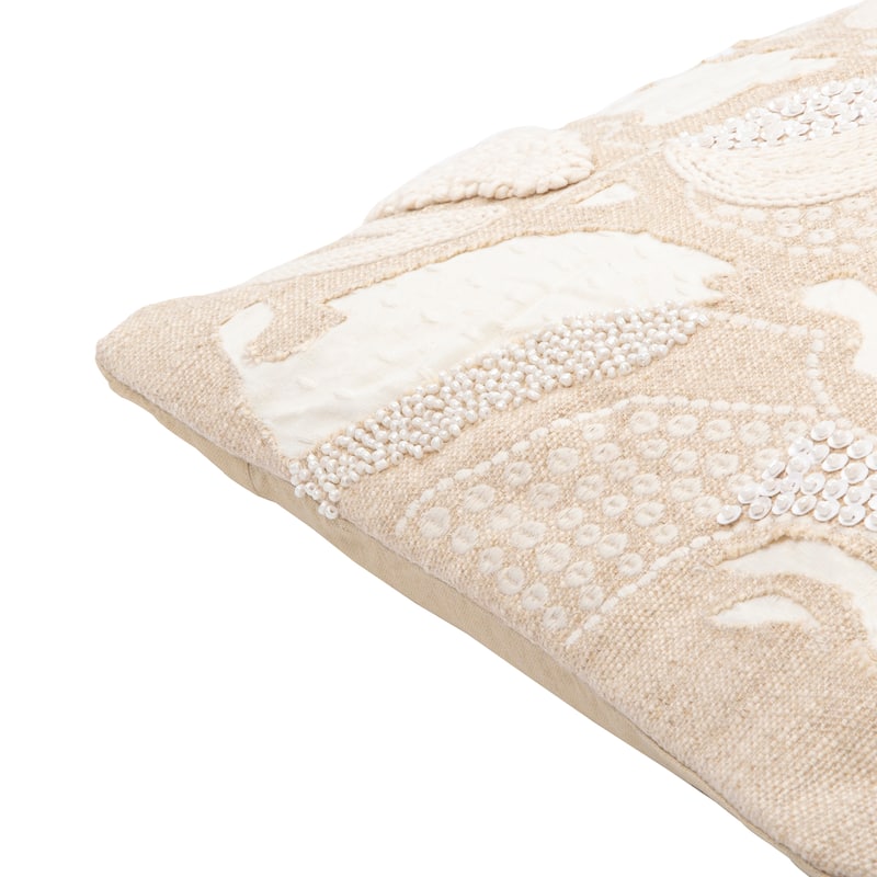 Leila Embroidered and Beaded Patchwork Throw Pillow