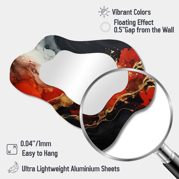 Red And Gold Marble Fire II - Irregular Abstract Painting Wall Mirror - Assymetrical Modern Unique Wall Mirror