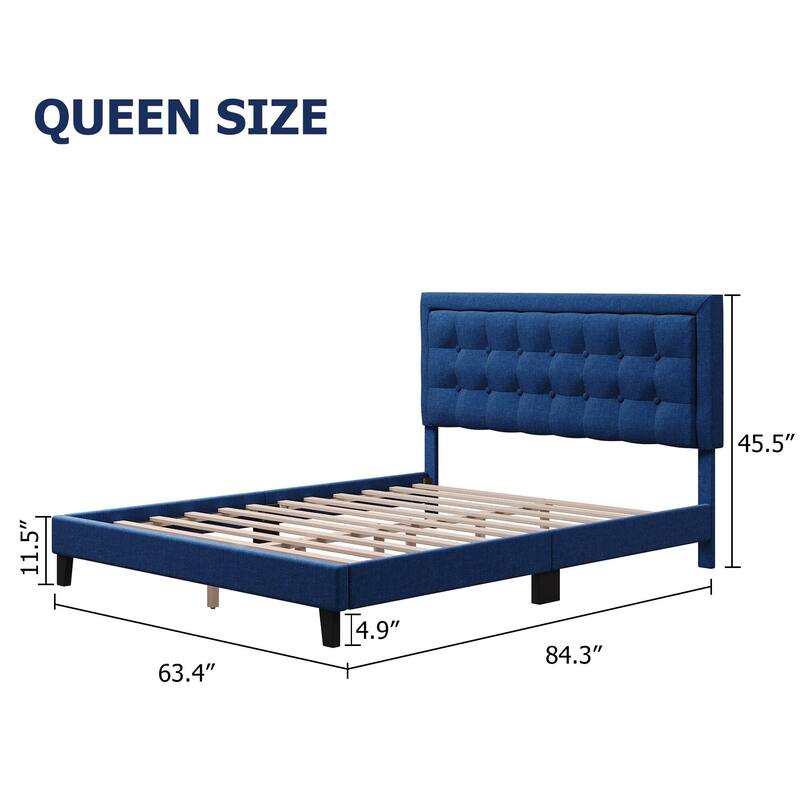 Modern Upholstered Platform Bed with Button Tufted Headboard