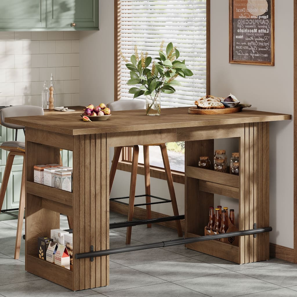63 Inch Kitchen Island with Dual Side Storage Shelves and Footrest - 62.99" L x 31.5" W x 37.4" H