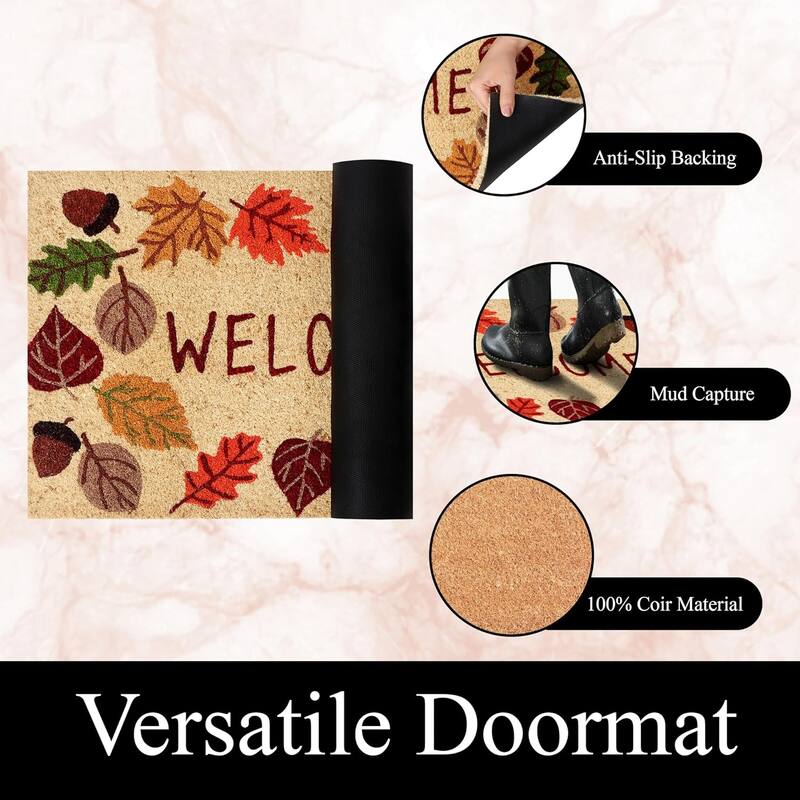 A1HC Natural Coco Coir Door Mat with Heavy Duty Non-Slip PVC Backing - 18" x 30" - Easy to Clean