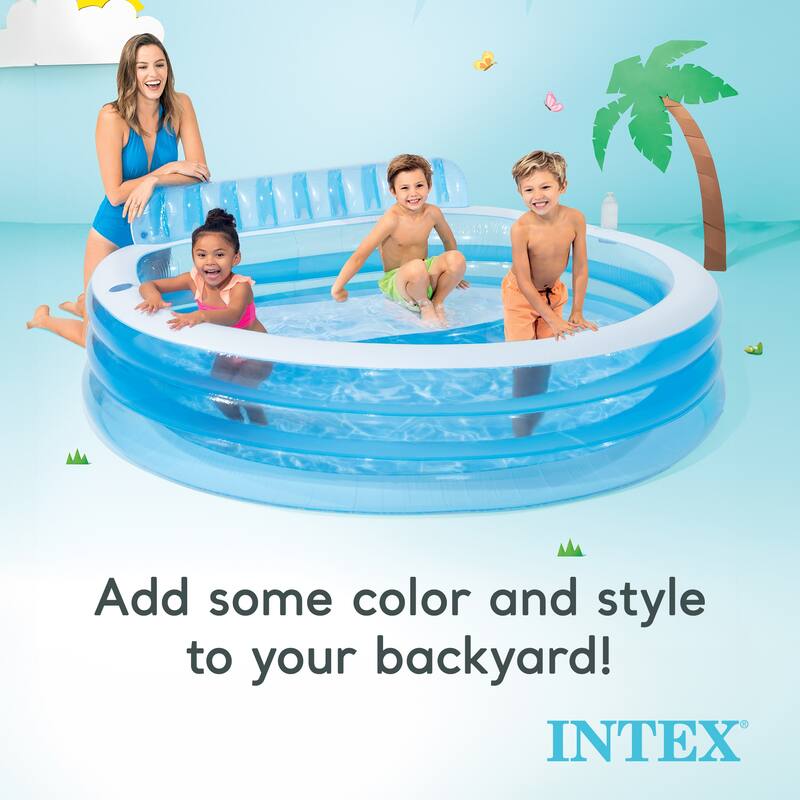 Intex Swim Center Round Inflatable Above Ground Family Lounge Outdoor Pool, Blue - 16.09