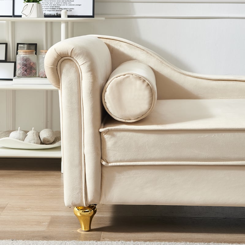 Modern 60.6" Velvet Upholstered Chaise Lounge Chair with Metal Legs and Storage