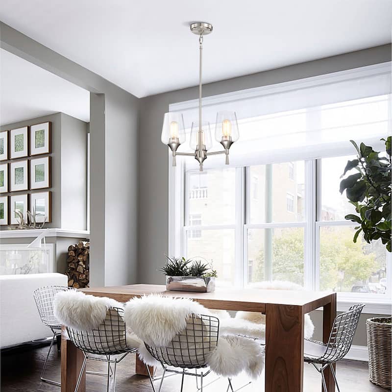 Brushed Nickel 3-Light Modern Chandelier with Clear Wine Glass Shades - Brushed Nickel