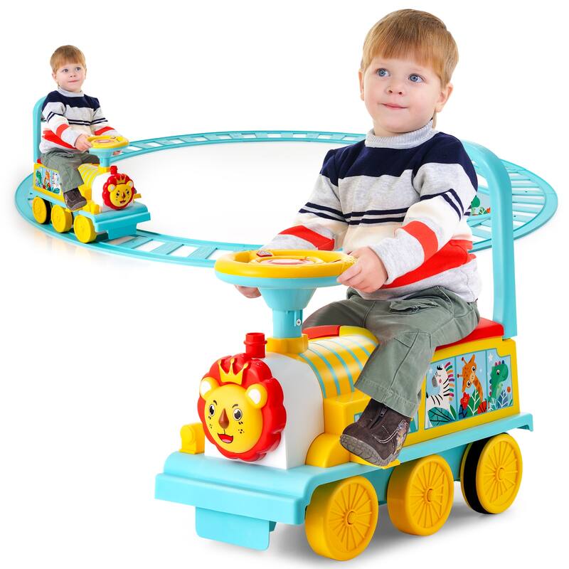 6V Electric Kids Ride On Train Motorized Train Toy w/ Track & 6 Wheels - Blue