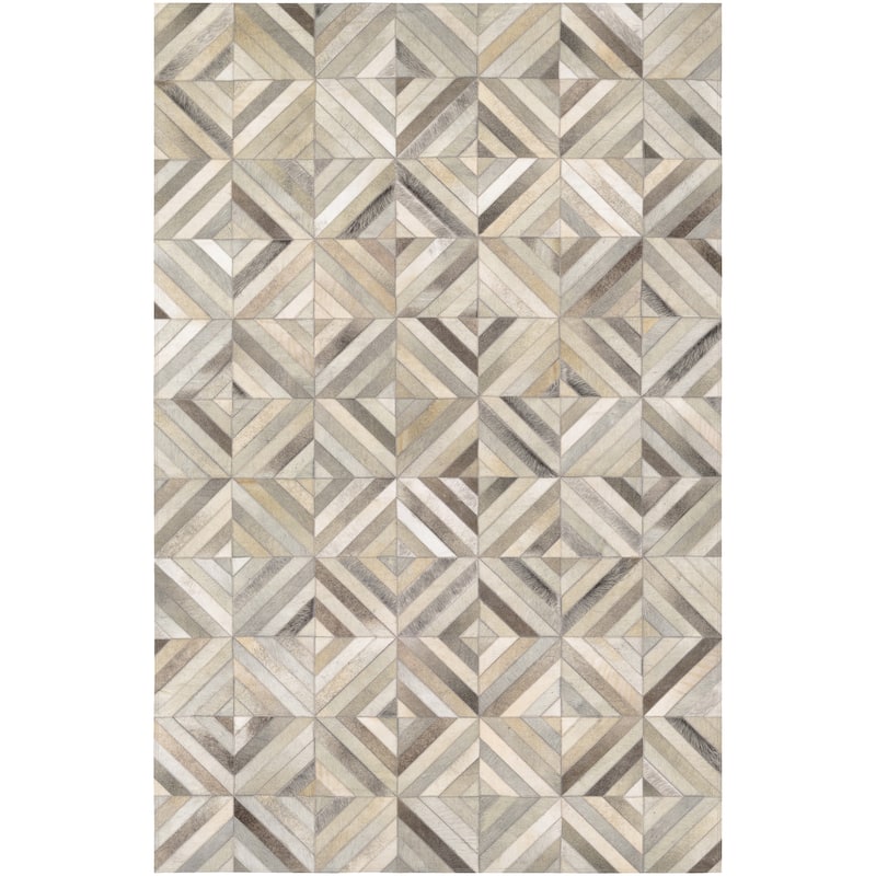 Handmade Vail Kaleidoscope Ivory Cowhide Leather Area Rug