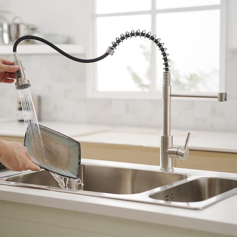 Matte Black and Brushed Nickel Single Handle Pull Out Sprayer Kitchen Faucet with Advanced Spray Kitchen Tap - Brushed Nickel
