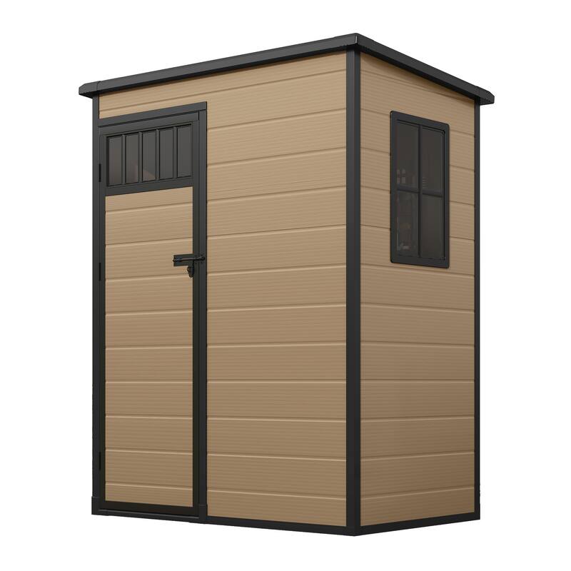 6x4.4 FT/5x3 FT Resin Storage Shed with Fence-Style and Side Windows - Brown - 5x3 FT