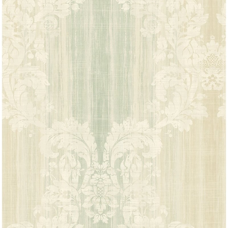 Seabrook Designs Aldeno Leaf Ogee Unpasted Wallpaper - 20.5 in W x 33 ft. L - Metallic Parchment & Pistachio