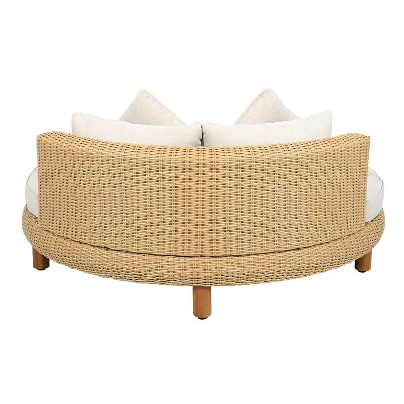 Scott Living Jennie Outdoor Round Wicker Daybed with Water-Resistant Beige Cushions
