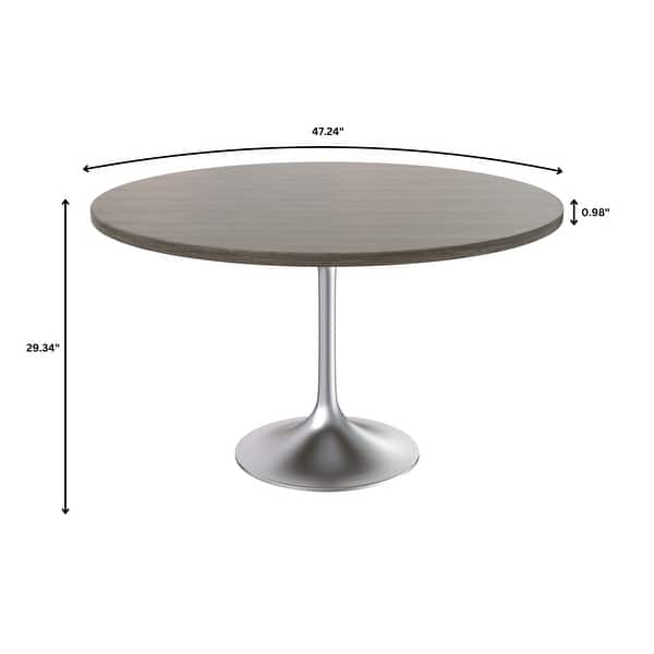 dimension image slide 2 of 4, Verve 48" Modern Round Solid Wood Top Dining Table with Brushed Chrome Steel Pedestal Base for Kitchen & Dining Room