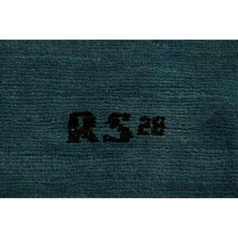 Teal Blue Gabbeh Modern Rug Hand-Knotted Foyer Wool Carpet - 3'4" x 4'10"