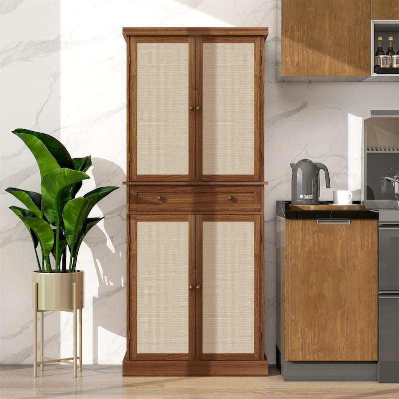 4 Door Storage Cabinet with 1 Drawer and 4 Adjustable Inner Shelves - Walnut
