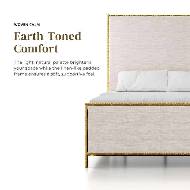 Furniture of America Zayen Modern 3-Piece Upholstered Queen Size Hammered Metal Platform Bedroom Set with Nightstand and Bench